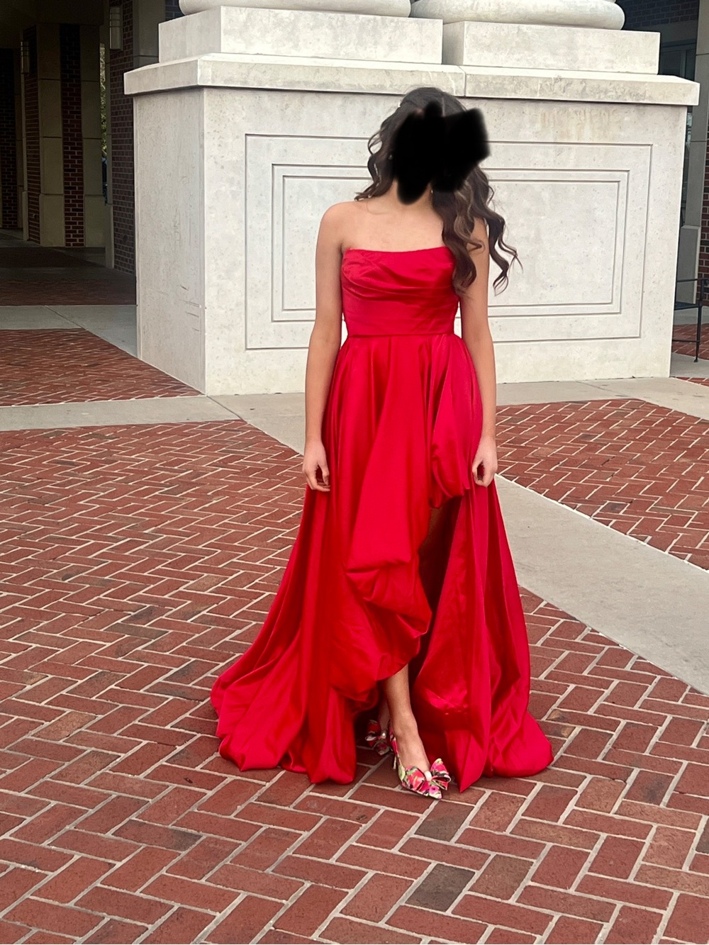 Size 2 Mac Duggal Strapless Red Satin Evening Gown